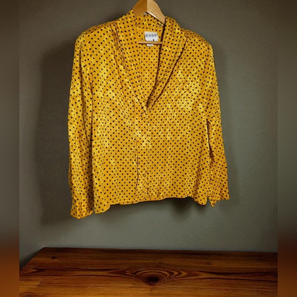 Vintage Russ Korean 18 Metallic Yellow Polka Dot Blouse
